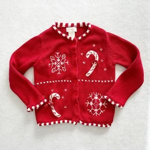 Y2K Savannah Candy Cane Embellished Cardigan: 4T